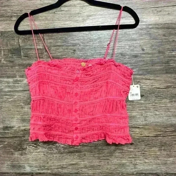 Free People Tops - Free People Women's Pink Ruffled Spaghetti Strap Top Size Medium